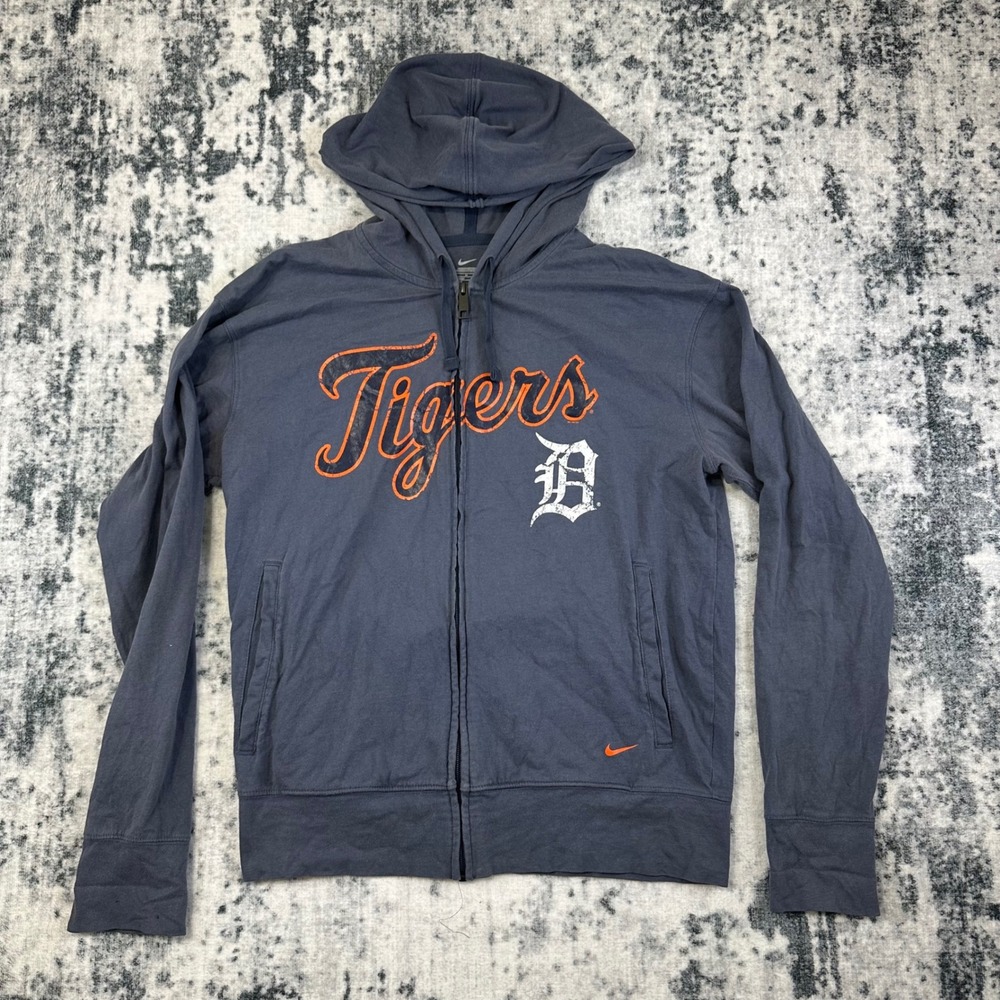 Nike Detroit Tigers Hoodie Womens Sz M Blue MLB Full Zip Graphic Sportswear Logo